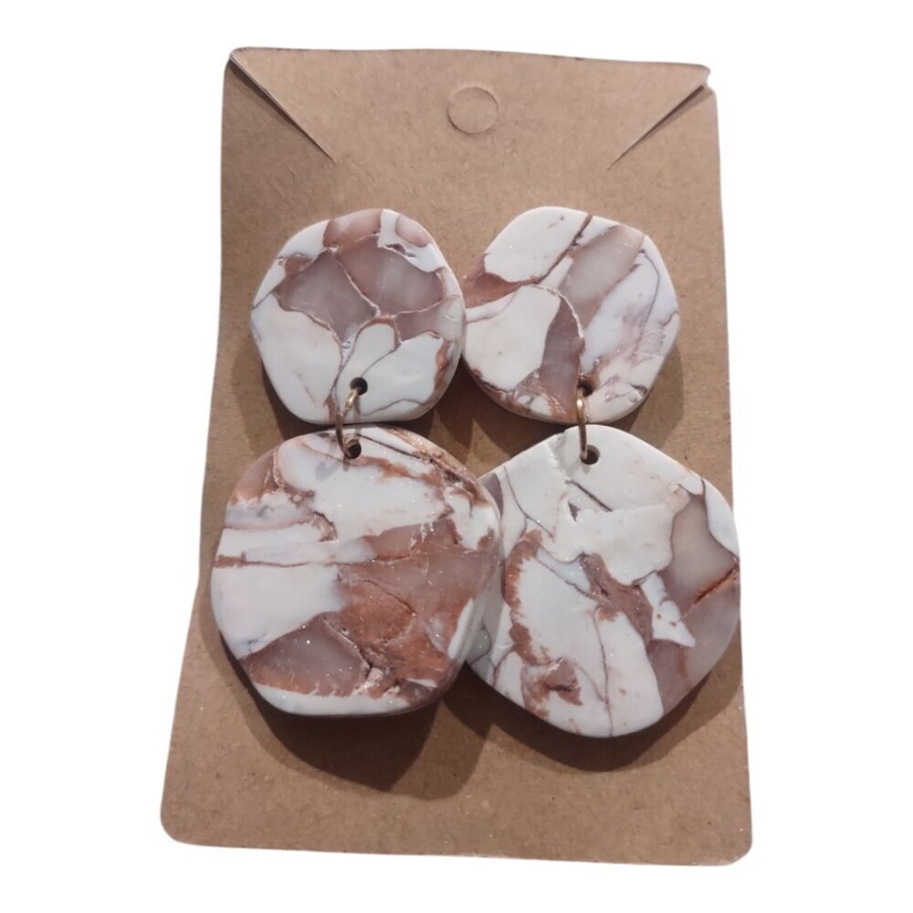 Handcrafted Polymer Clay Earrings Marbled Two-Teir Dangle earrings